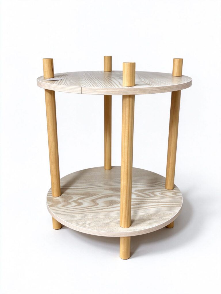 Round 2-Tier Solid Wood Side Table – Natural Pedestal Storage Stand for Living Room, Bedroom and Plant Display