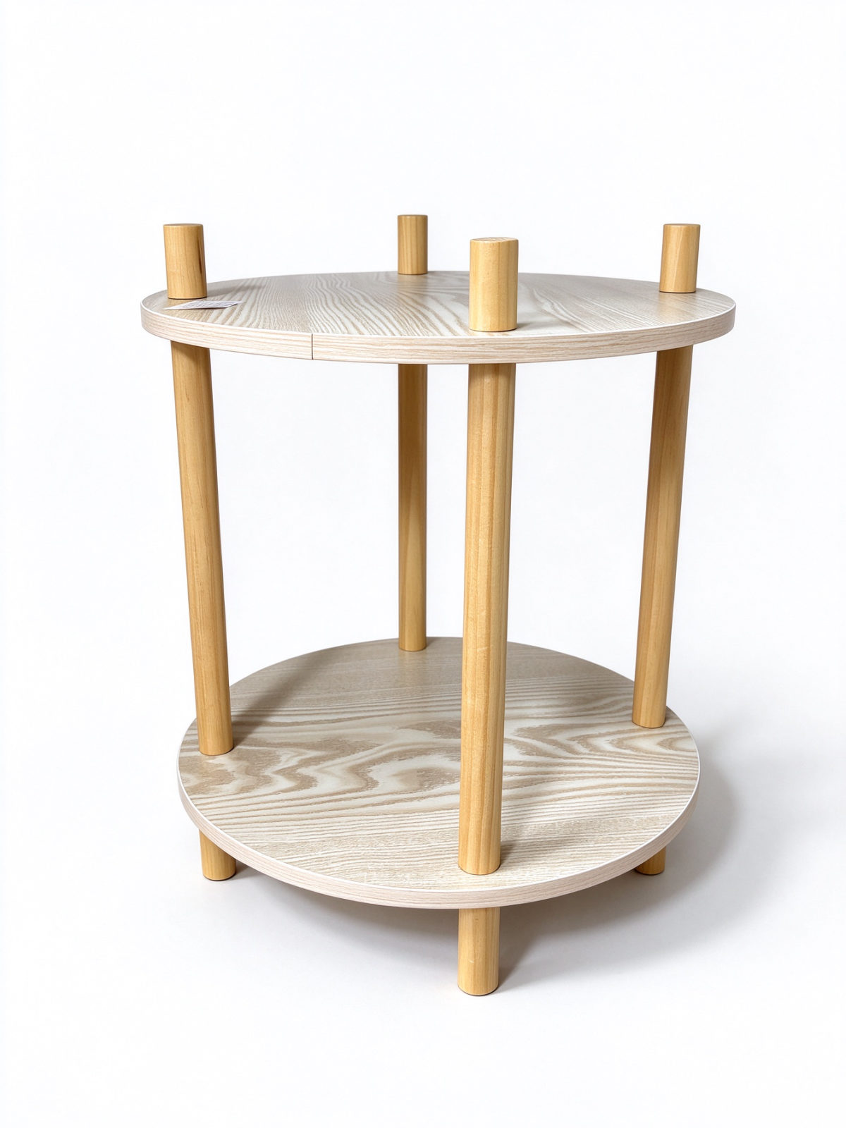 Round 2-Tier Solid Wood Side Table – Natural Pedestal Storage Stand for Living Room, Bedroom and Plant Display - Dorishome
