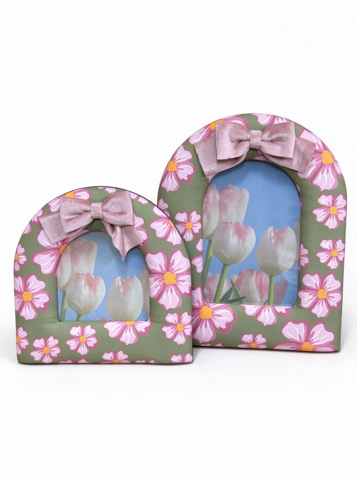Arch Shaped Floral Print Textured Tabletop Photo Frame Set - Dorishome