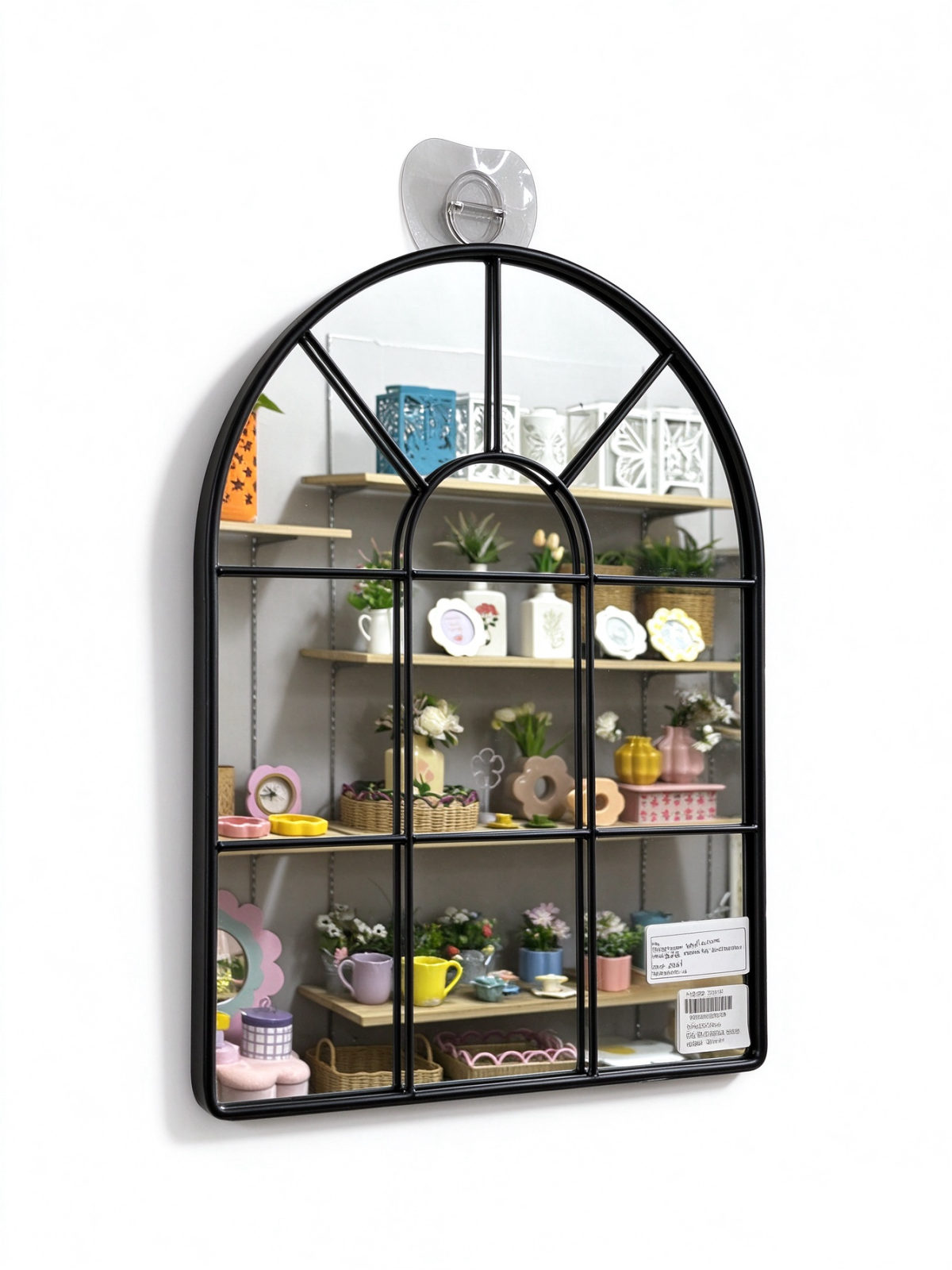 Arched Metal Windowpane Wall Mirror in Black for Entryway, Hallway and Living Room Decoration - Dorishome