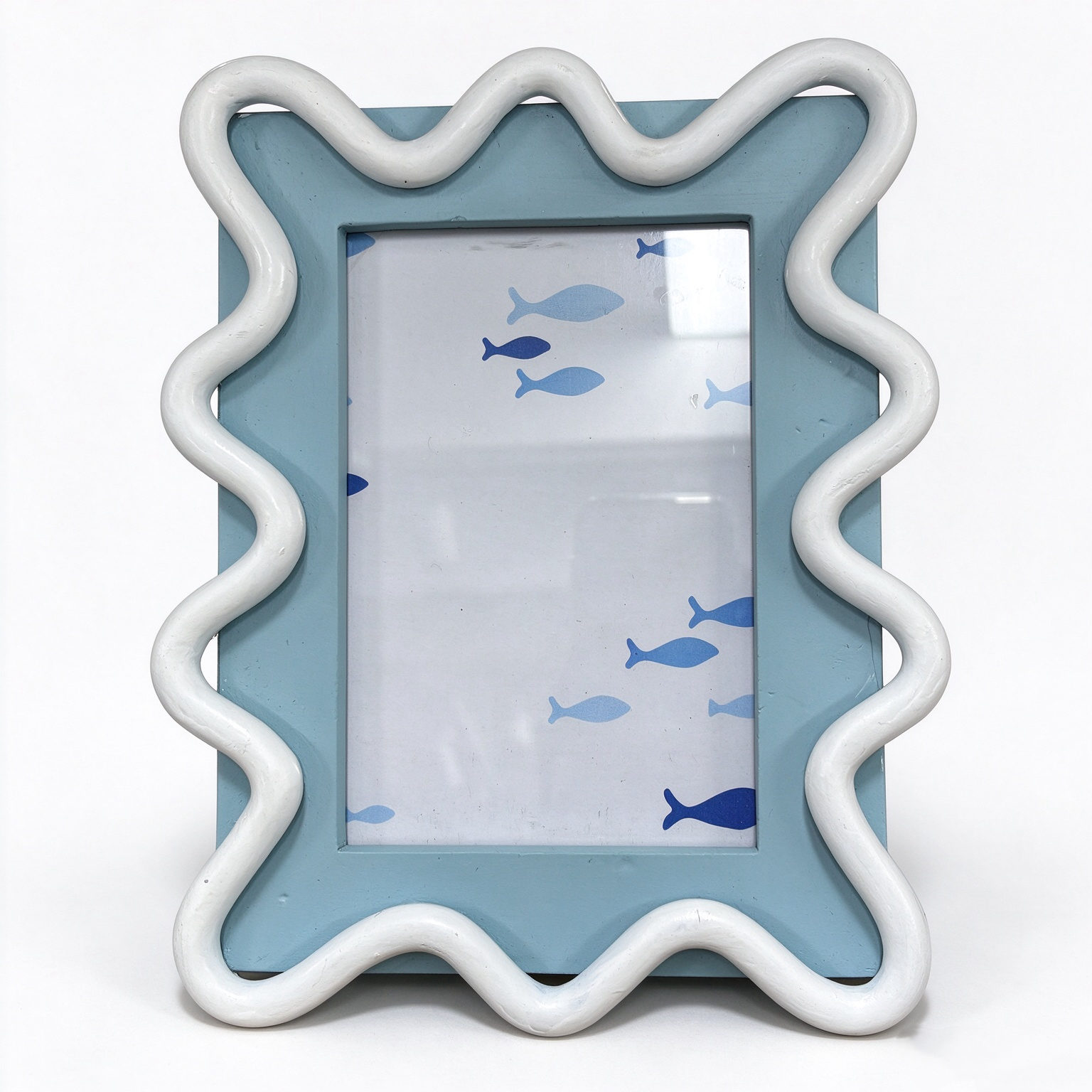 Blue Wooden Squiggle Wavy Tabletop Photo Frame - Dorishome