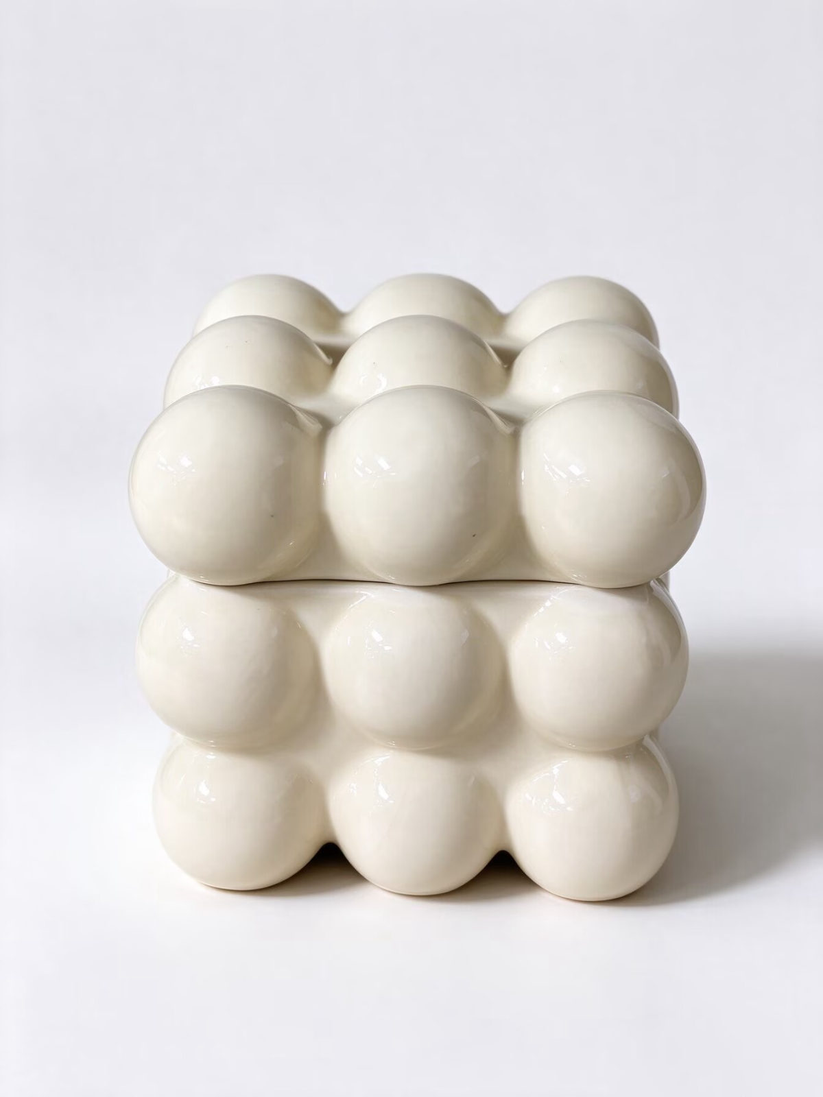 Bubble Cube Ceramic Ornament - Glossy Cream Sphere Sculpture for Shelf and Desk Decor - Dorishome