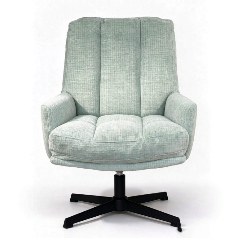 Button Tufted Barrel Armchair – Upholstered Fabric Accent Chair for Living Room - front view