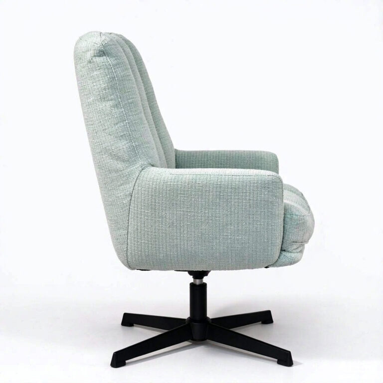 Button Tufted Barrel Armchair – Upholstered Fabric Accent Chair for Living Room - side view