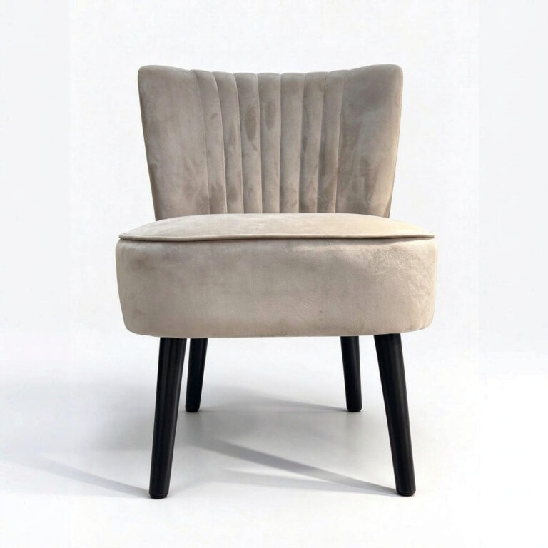 Channel Tufted Velvet Slipper Chair – Upholstered Accent Chair with Black Wooden Legs -  - 4