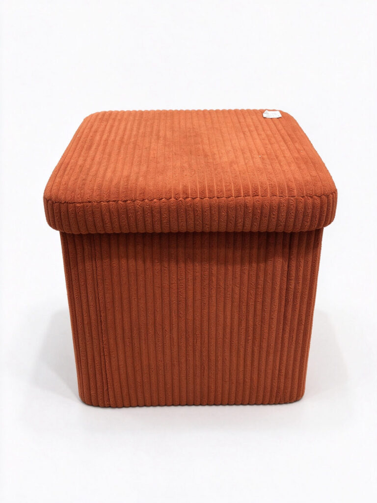 Corduroy Folding Storage Ottoman – Rust Orange Foldable Footstool Cube with Hidden Storage -  - 1