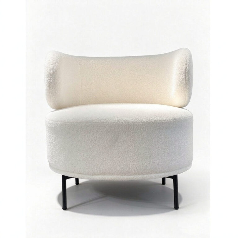 Curved Boucle Barrel Armchair – Upholstered Accent Chair with Black Metal Legs - - 4