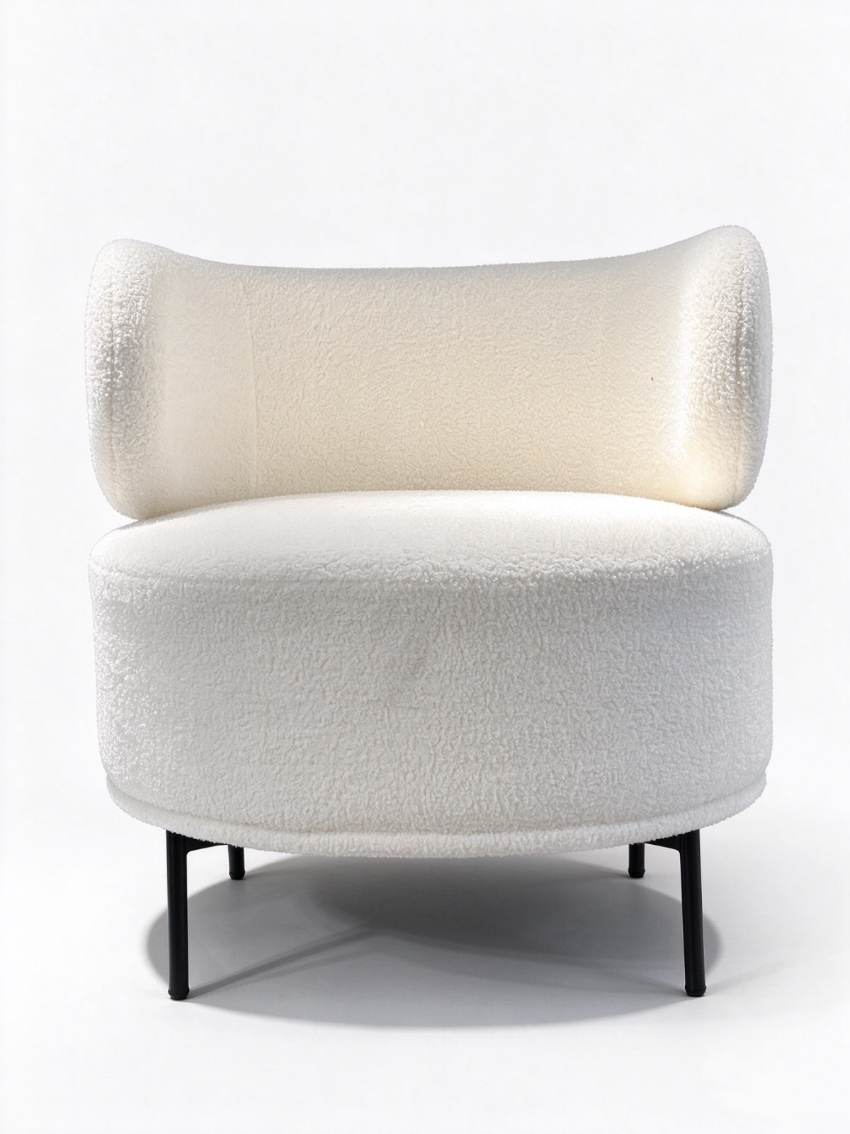 Curved Boucle Barrel Armchair – Upholstered Accent Chair with Black Metal Legs - Dorishome
