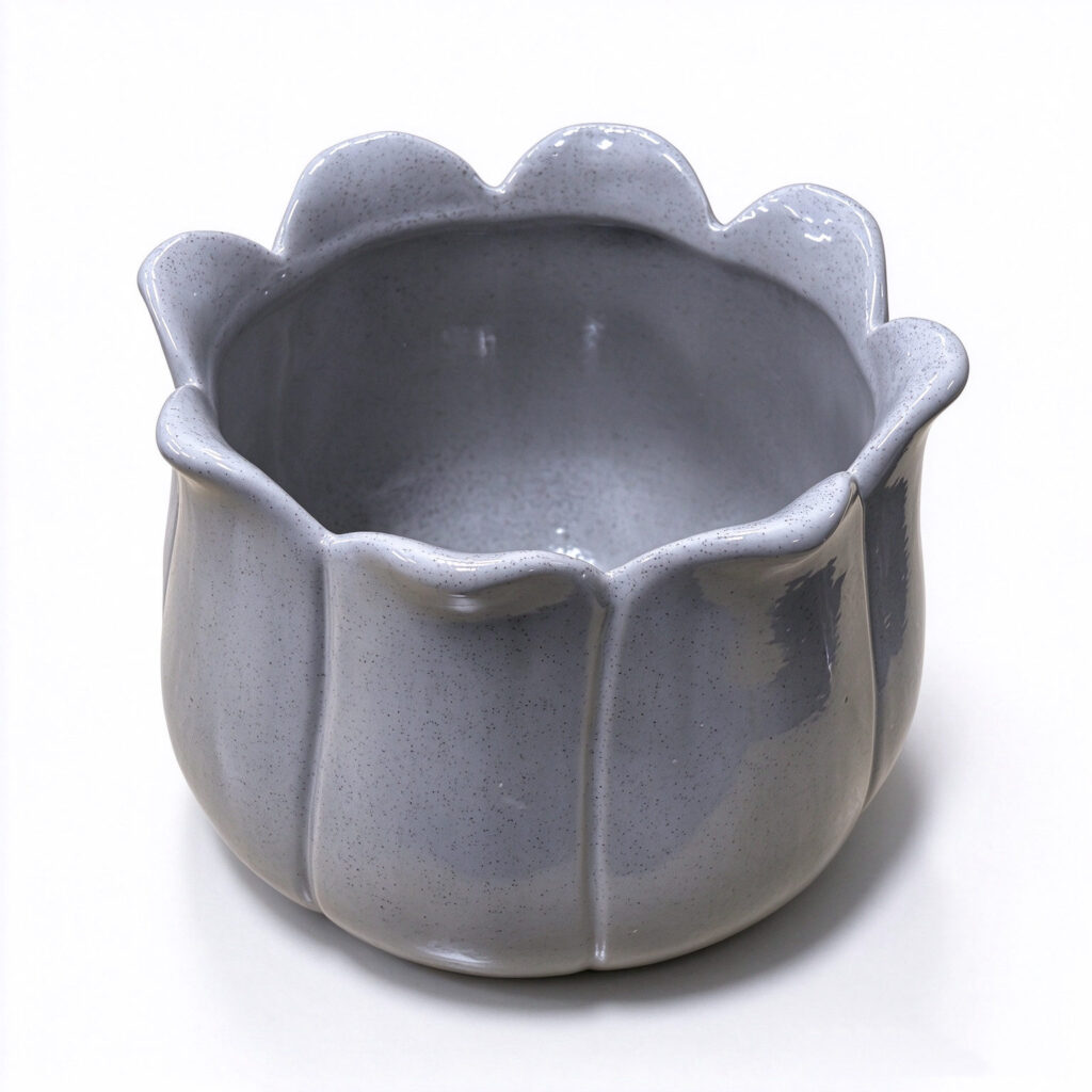 Flower-Shaped Ceramic Planter Pot - Speckled Gray Tulip-Shaped Flower Pot for Succulents, Desktop Decor and Gift Sets