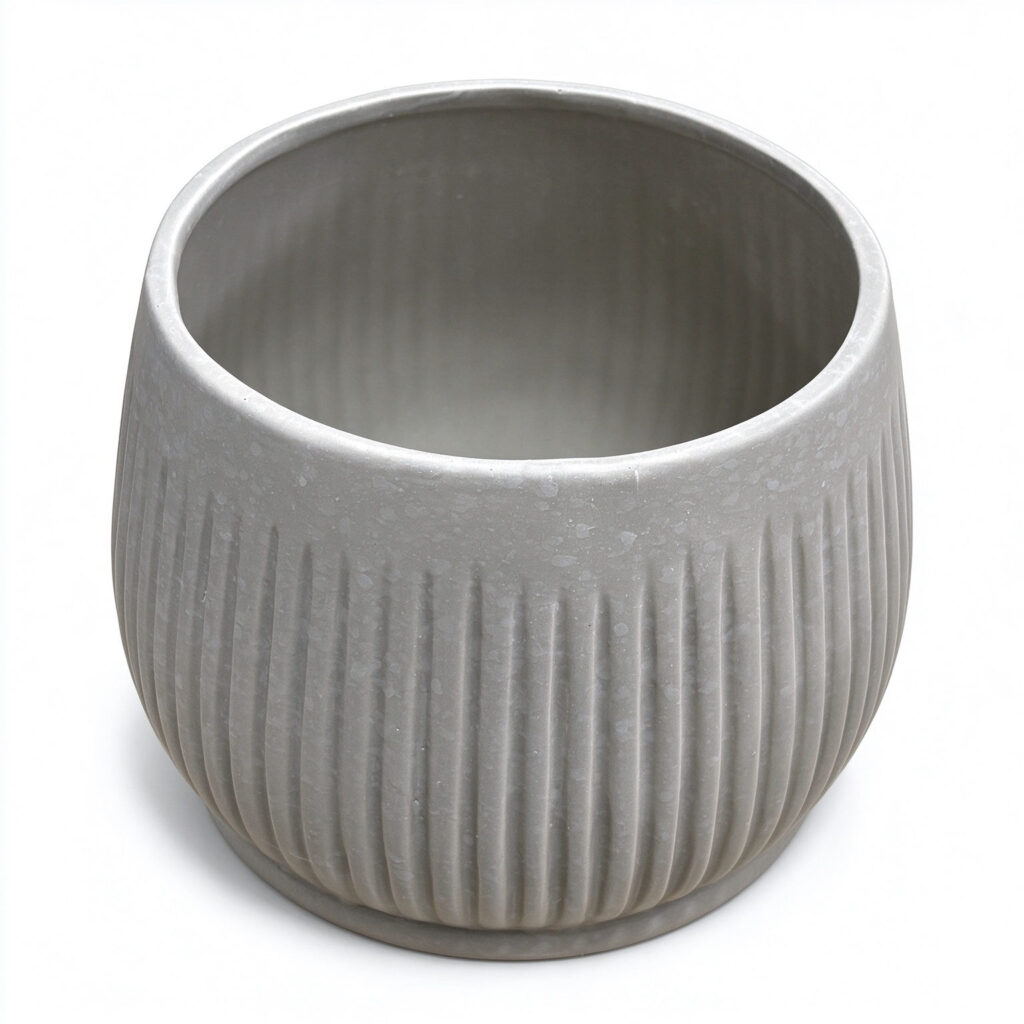 Fluted Round Ceramic Planter Pot - Matte Gray Ribbed Flower Pot for Succulents, Small Plants and Indoor Garden Decor - - 1