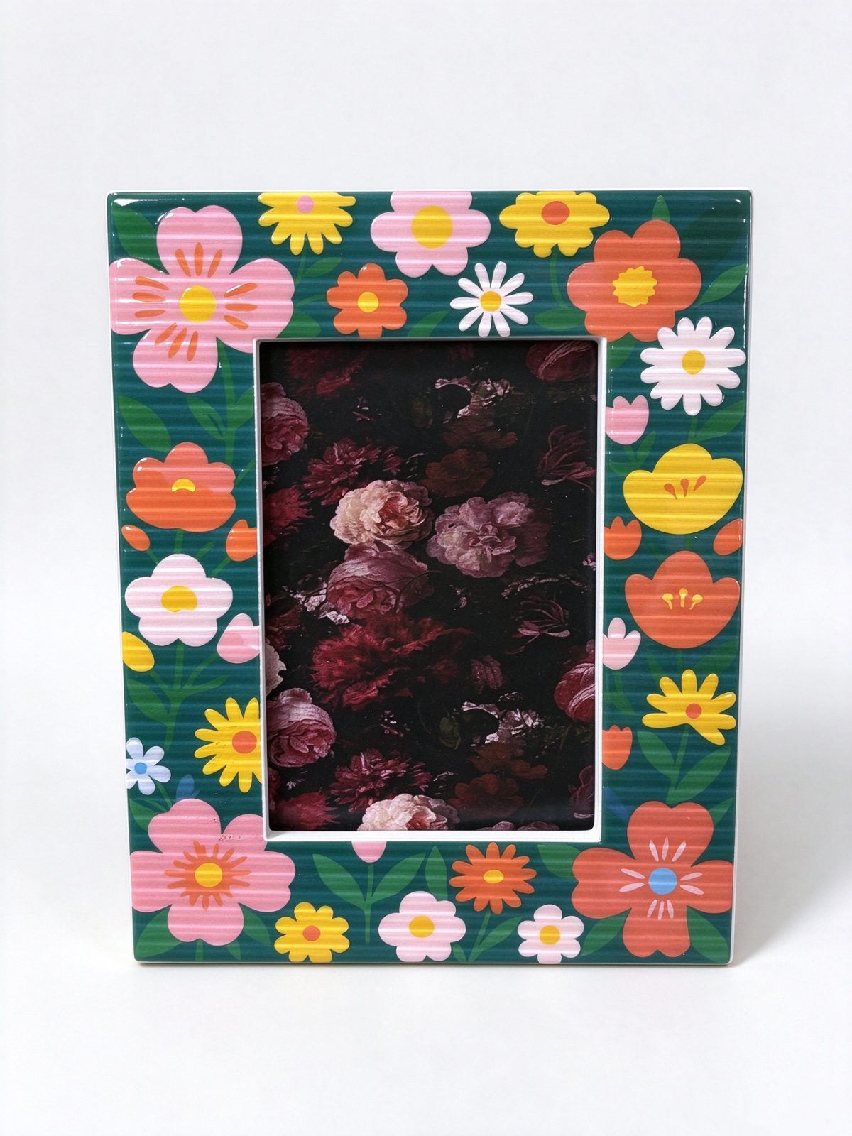 Green Floral Print Ceramic-Look Tabletop Photo Frame - Dorishome