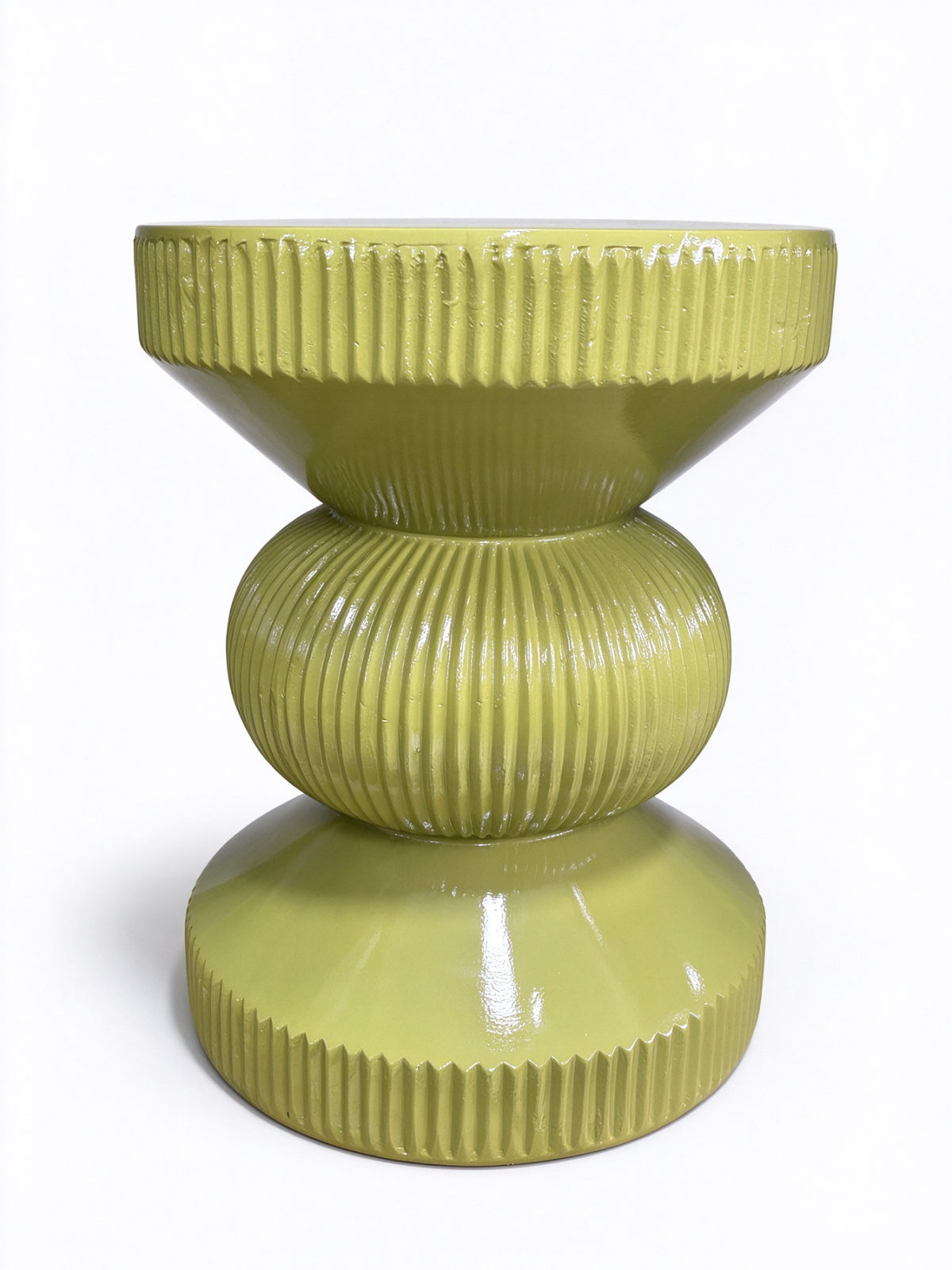 Olive Green Fluted Pedestal Side Table – Glossy Hourglass Accent Table for Living Room | dorishome - Dorishome