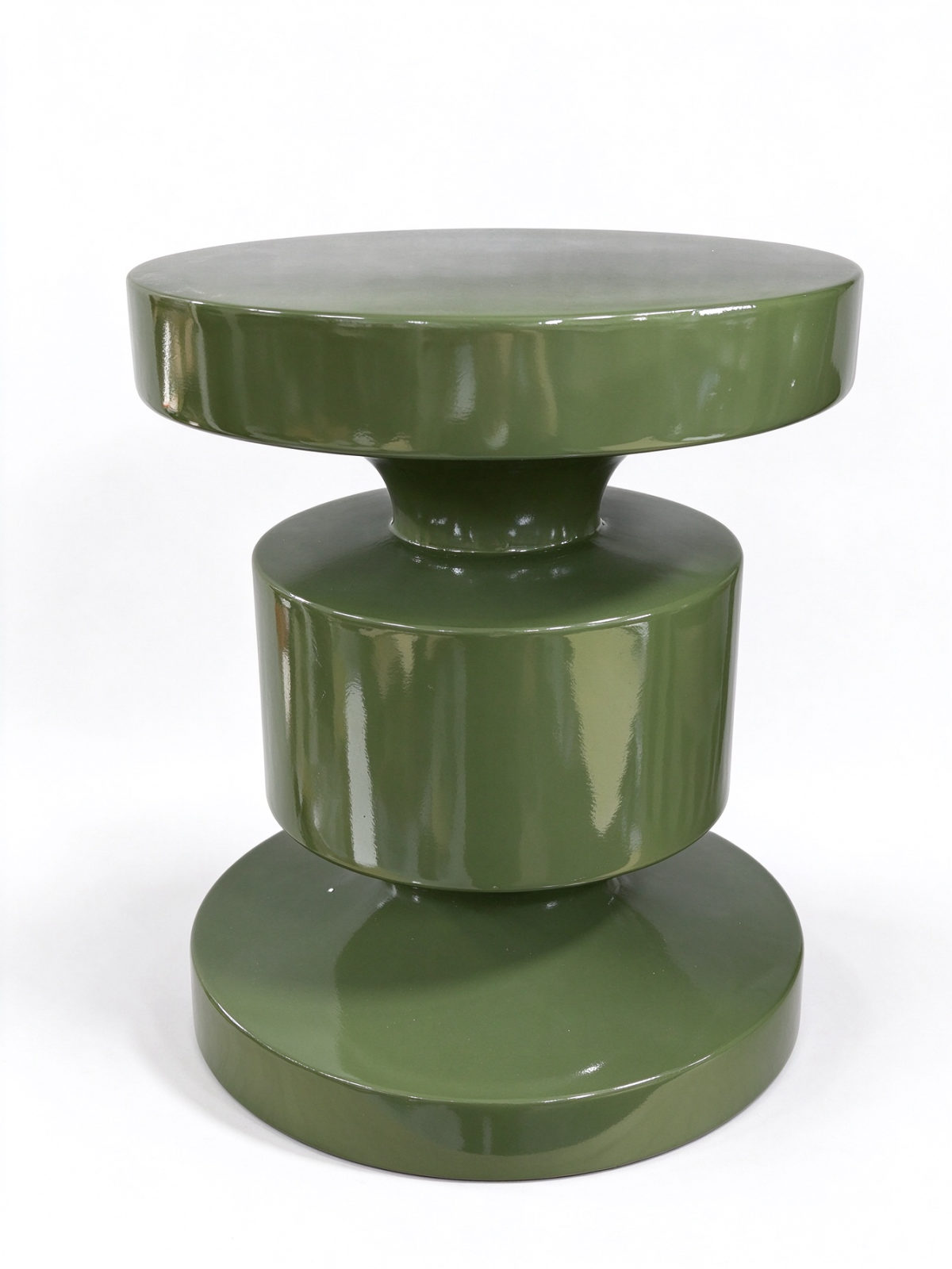 Olive Green Sculptural Pedestal Side Table – Glossy Round Accent Table for Living Room Decor | dorishome - Dorishome