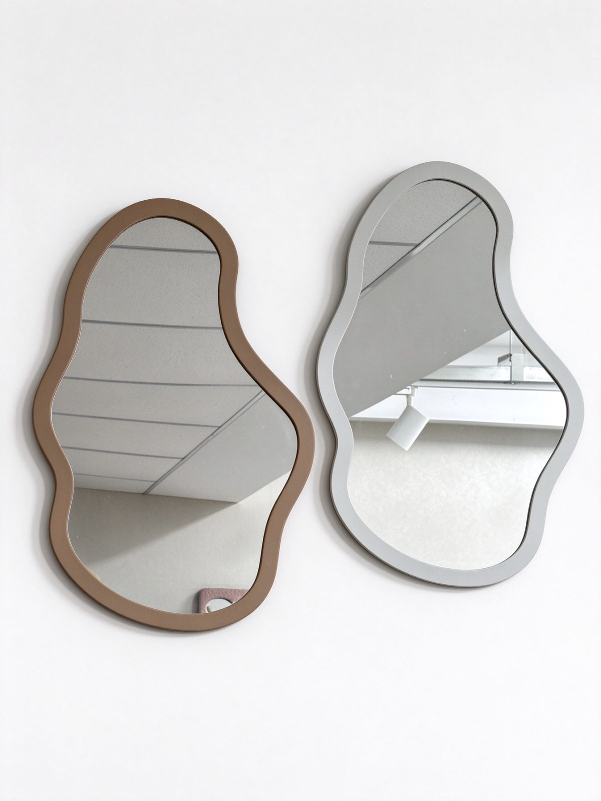 Irregular Wavy Wall Mirror Set in Brown and Grey with Slim Frames for Modern Wall Decoration - Dorishome