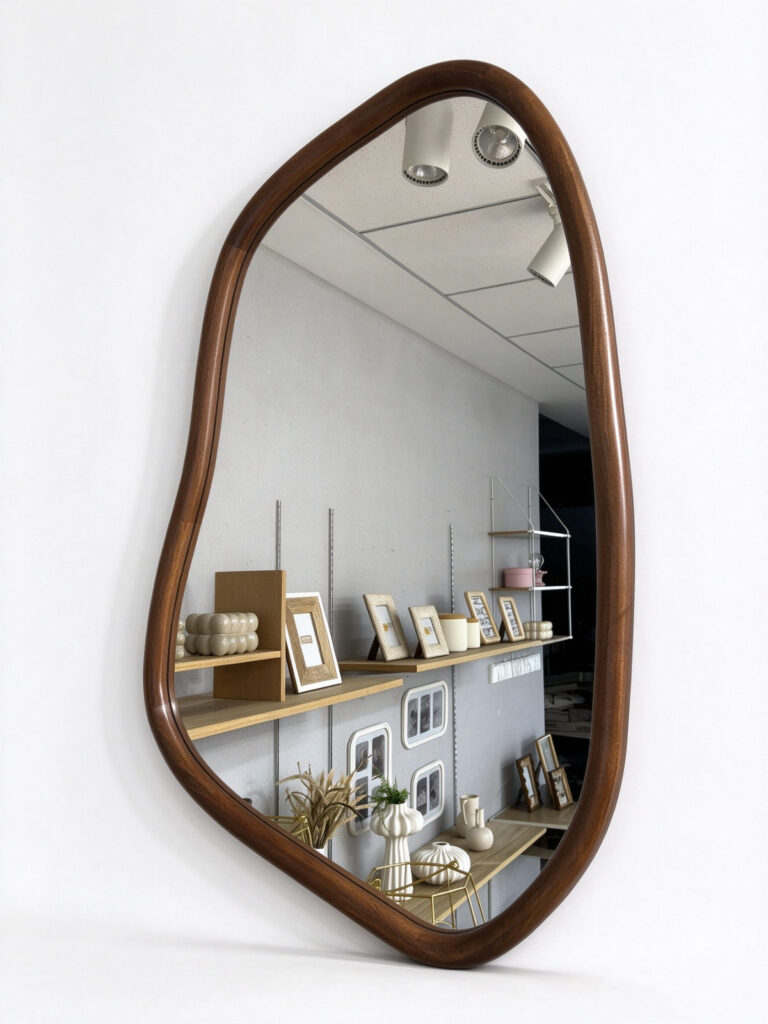 Large Asymmetrical Walnut Wall Mirror