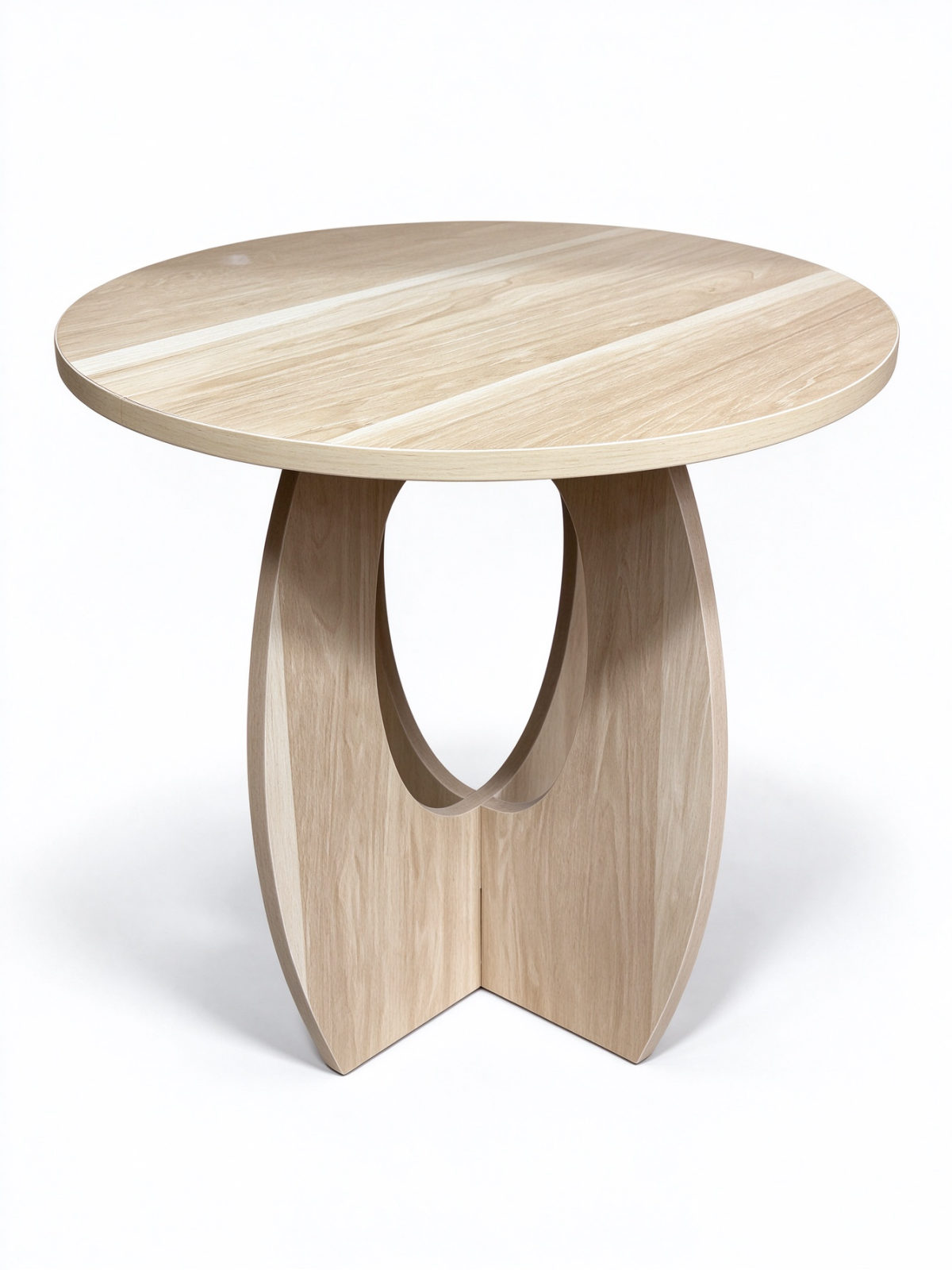 Light Oak Round Pedestal Side Table with Curved Wooden Base – Scandinavian End Table | dorishome - Dorishome
