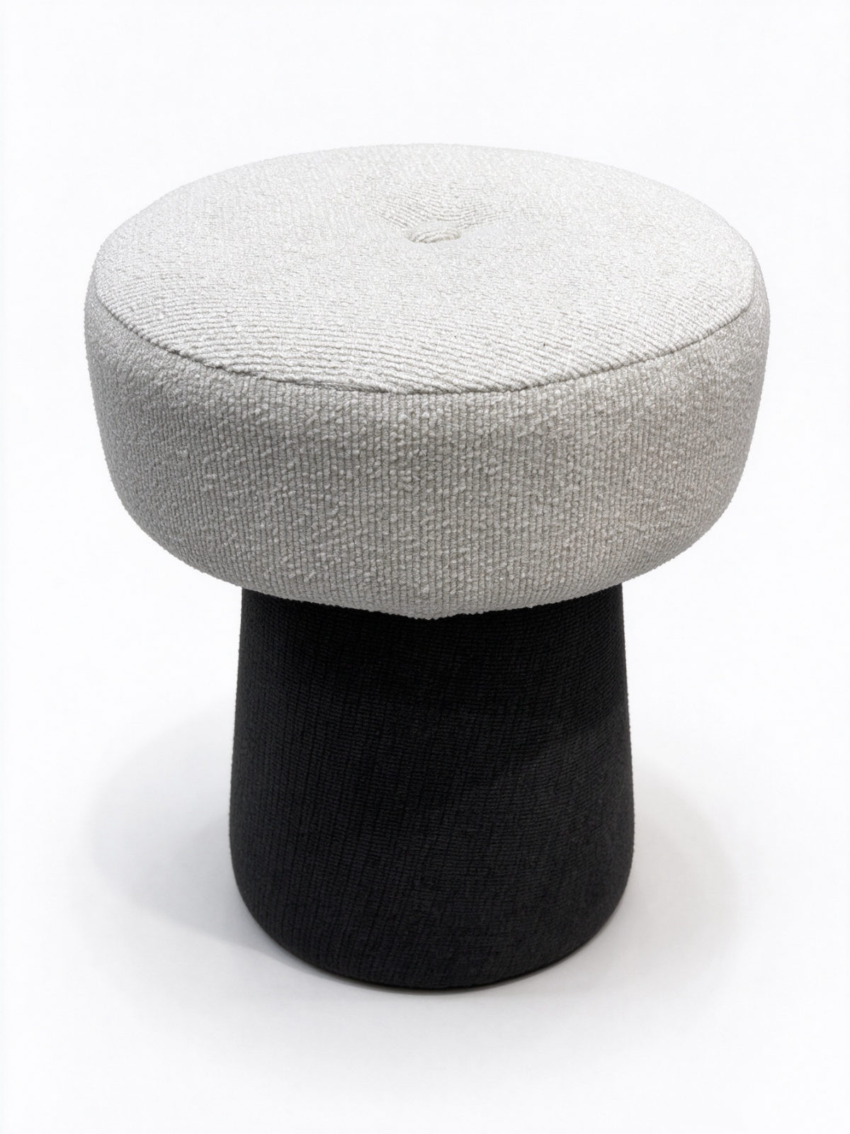 Mushroom Ottoman Pouf – Cream Boucle-Upholstered Round Footstool with Black Base for Living Room - Dorishome