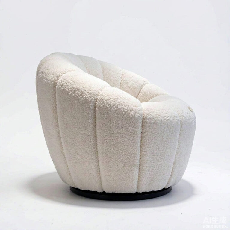 Petal Arm Upholstered Armchair – Round Back Chenille Accent Chair with Wooden Legs - side view