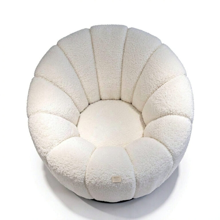 Petal Arm Upholstered Armchair – Round Back Chenille Accent Chair with Wooden Legs - top view