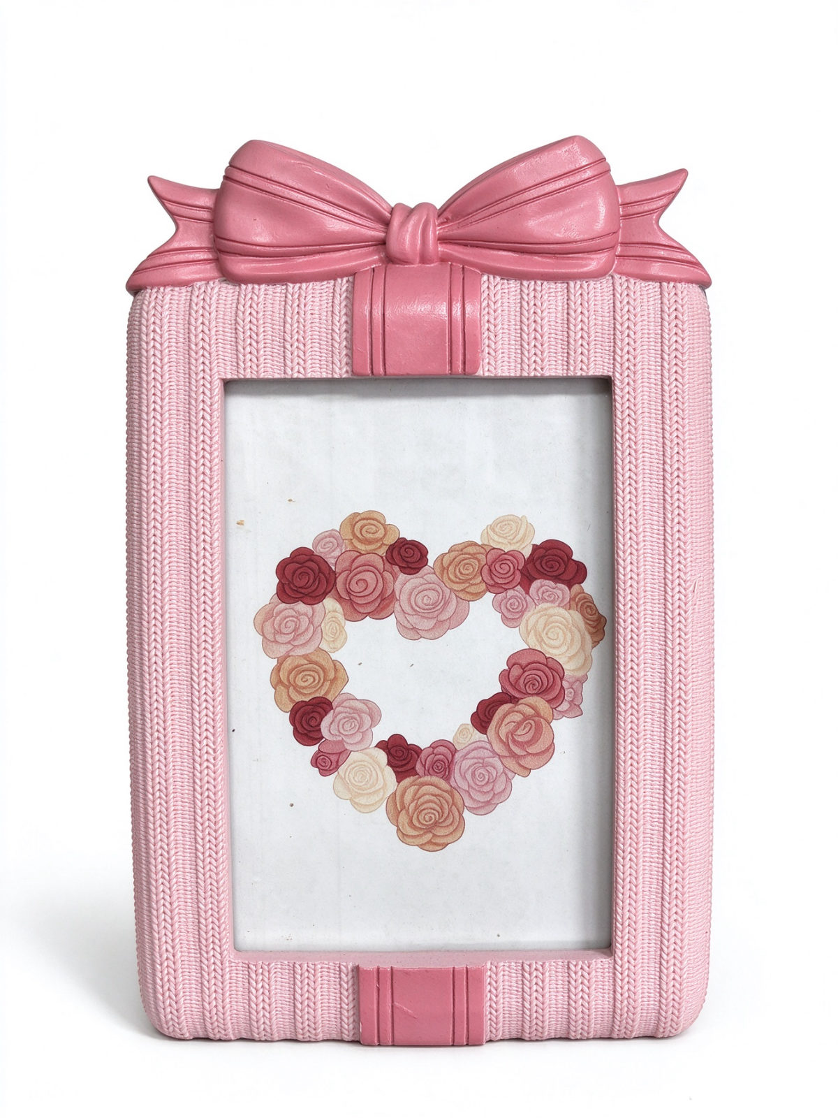 Pink Knit-Textured Bow Resin Tabletop Photo Frame - Dorishome