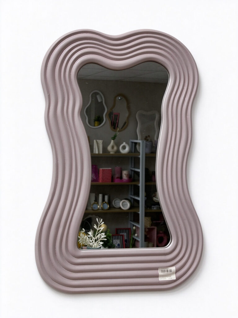 Pink Wavy Ribbed Vertical Wall Mirror