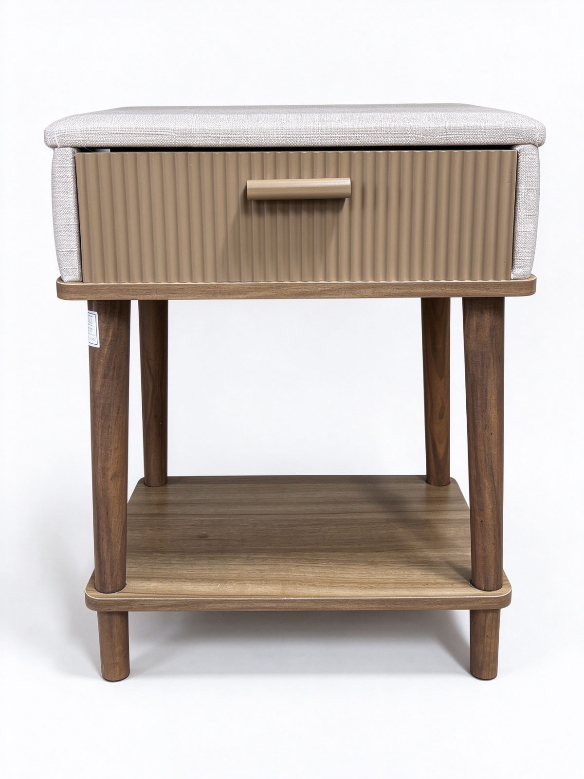 Wooden Nightstand with Corrugated Rattan Drawer and Open Shelf – Bedside Storage Table for Bedroom and Small Spaces - Dorishome