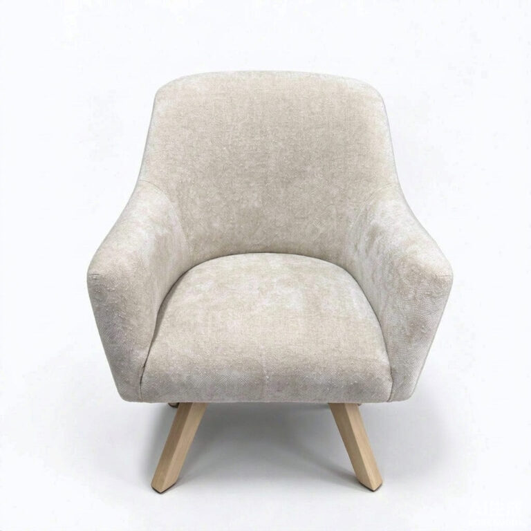 Round Back Chenille Armchair – Upholstered Accent Chair with Angled Wooden Legs - - 4