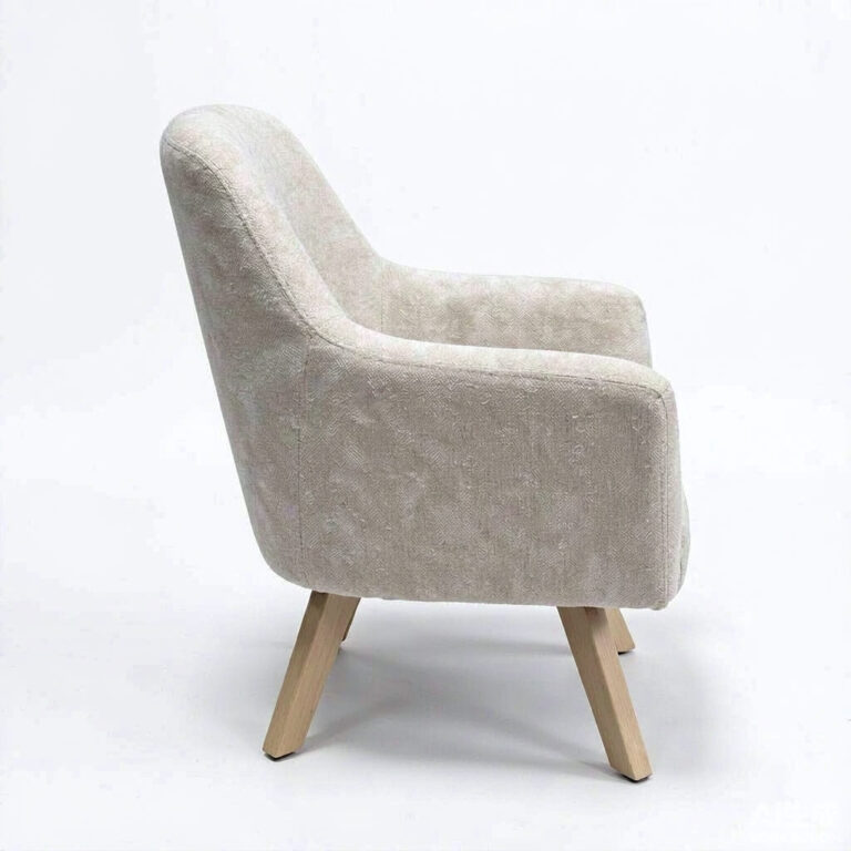 Round Back Chenille Armchair – Upholstered Accent Chair with Angled Wooden Legs - - 2