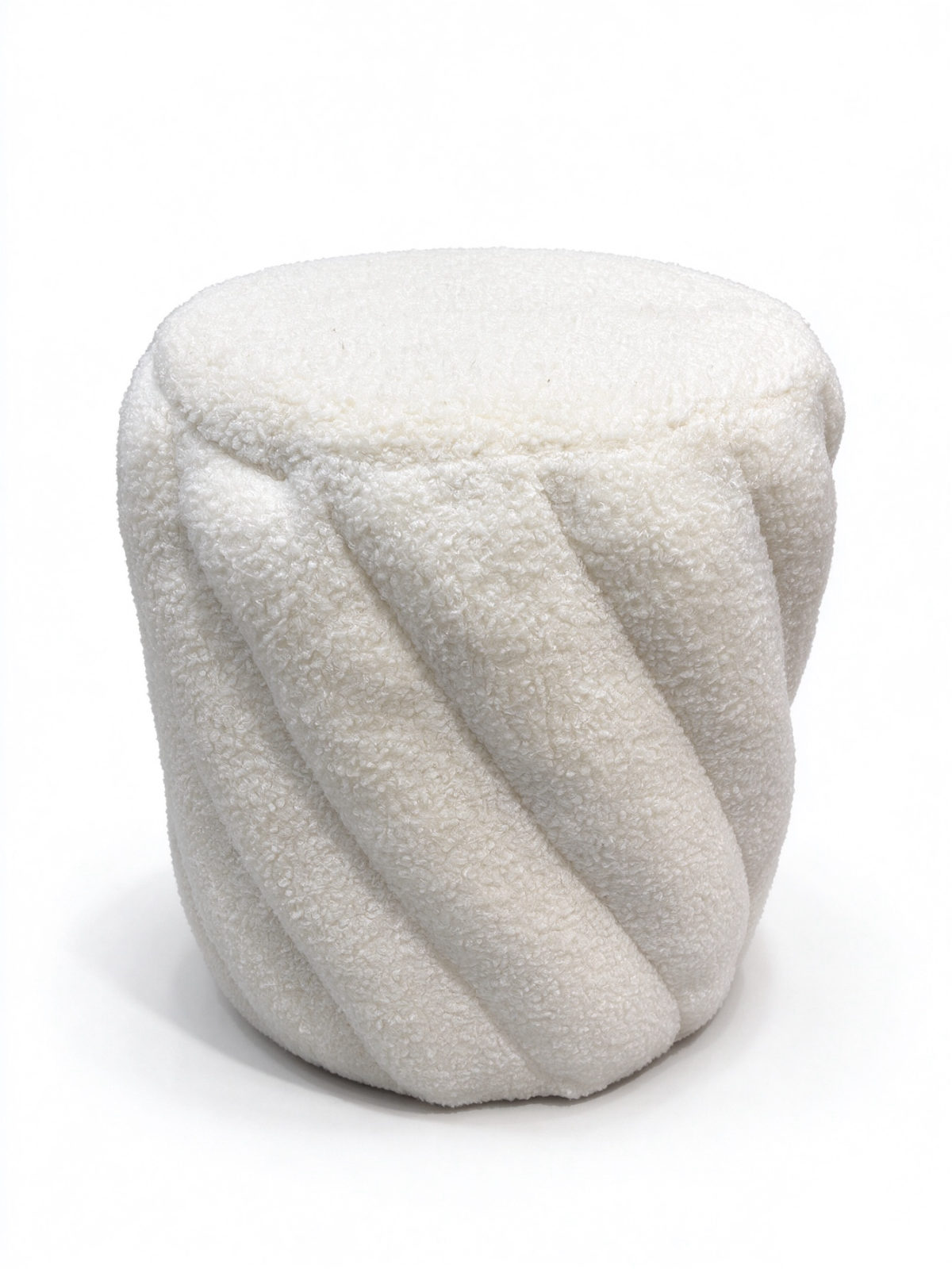 Round Sherpa Pouf Ottoman – Cream Fleece Footstool with Swirl Quilting for Bedroom and Nursery - Dorishome