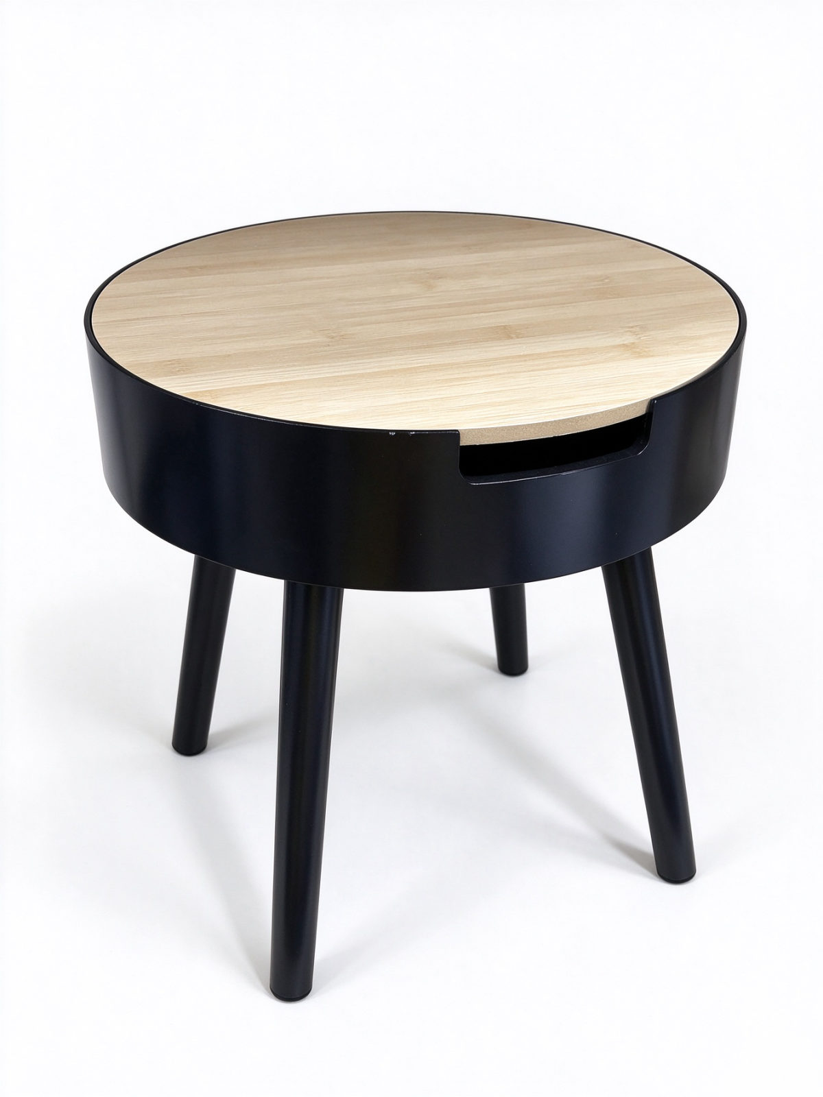 Round Two-Tier Side Table with Wood Grain Trays and Black Metal Legs – Accent Table for Sofa Side | dorishome - Dorishome