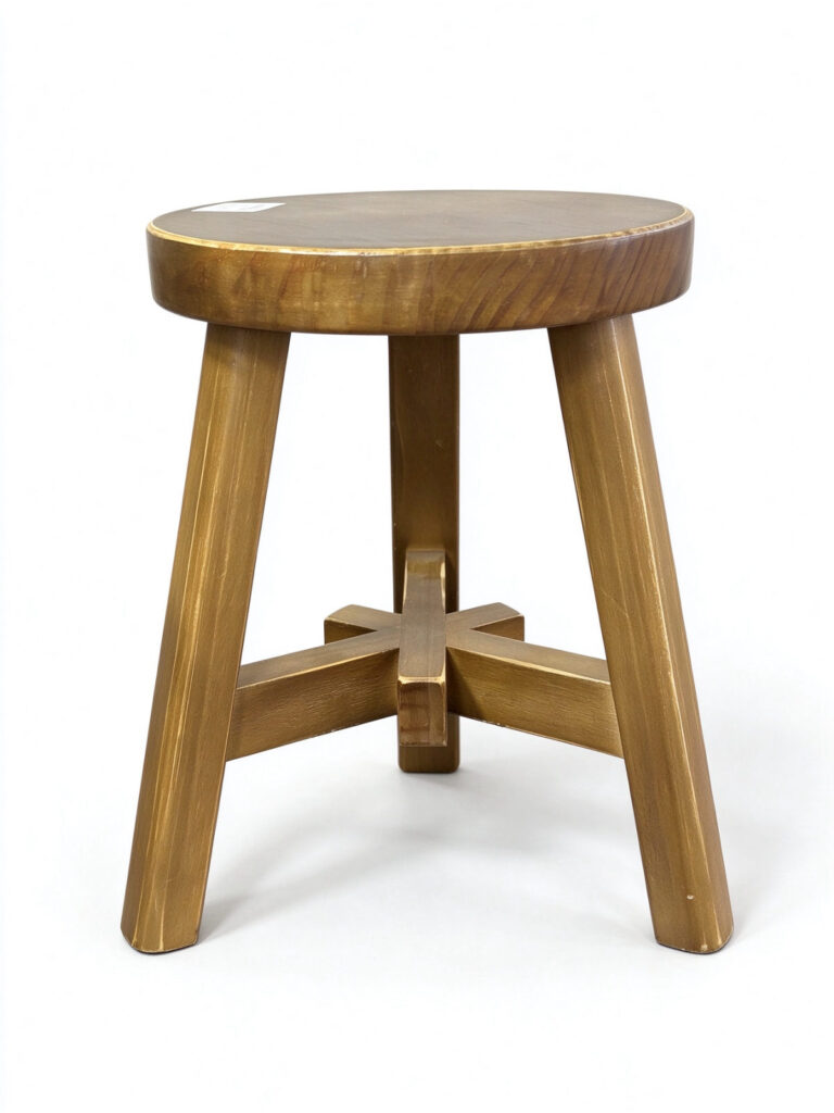 Round Wooden Accent Stool – Gold-Finish 3-Leg Footrest and Display Stand -  - 1
