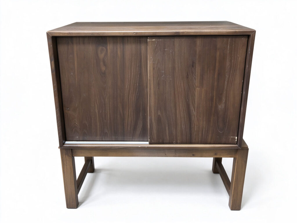 Dark Wood Sliding-Door Side Cabinet with Tapered Legs – Compact Storage Nightstand for Bedroom and Living Room - - 1