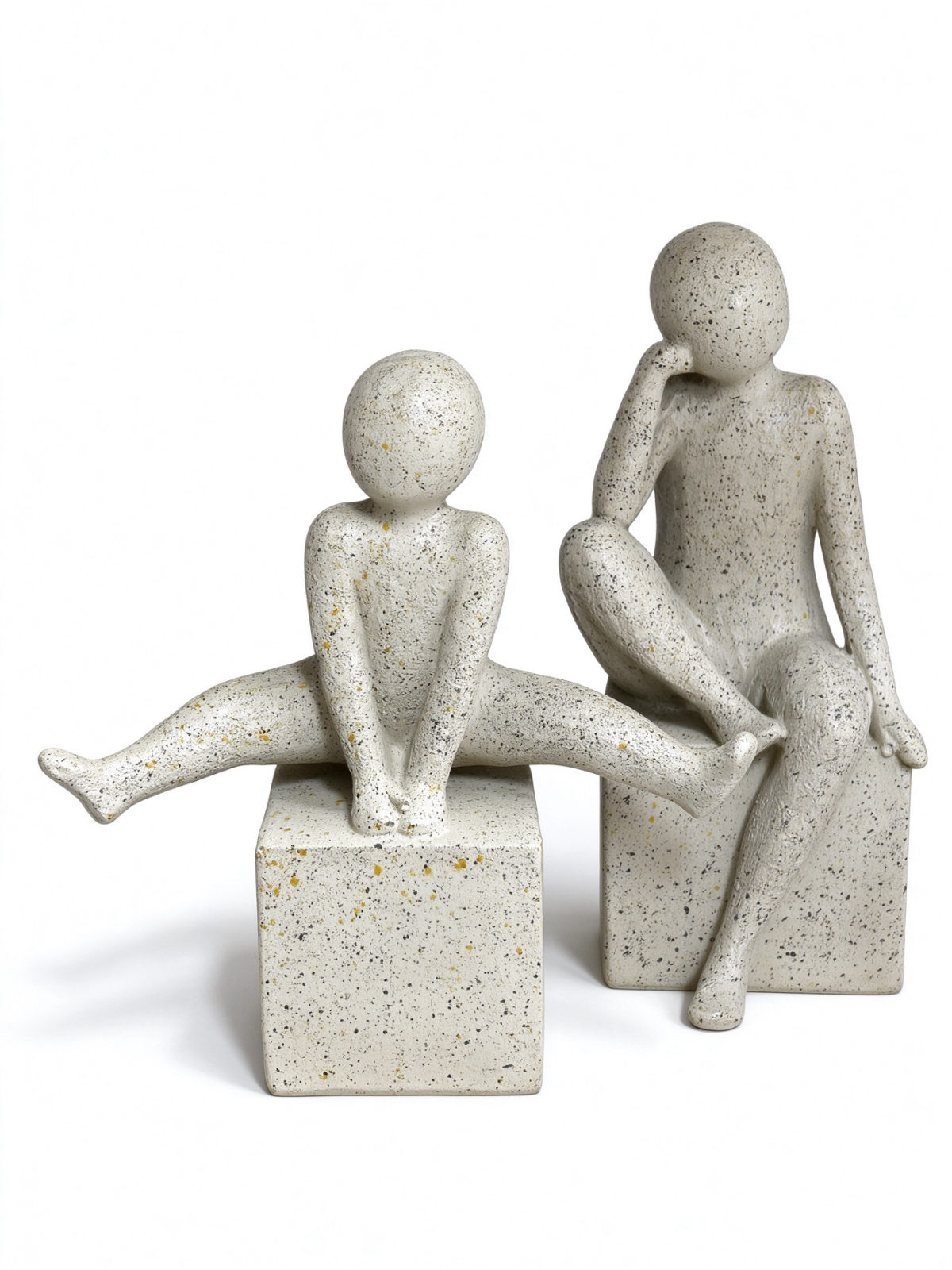 Speckled Seated Figure Sculpture - Stone-Look Resin Abstract Statue for Shelf Decor - Dorishome