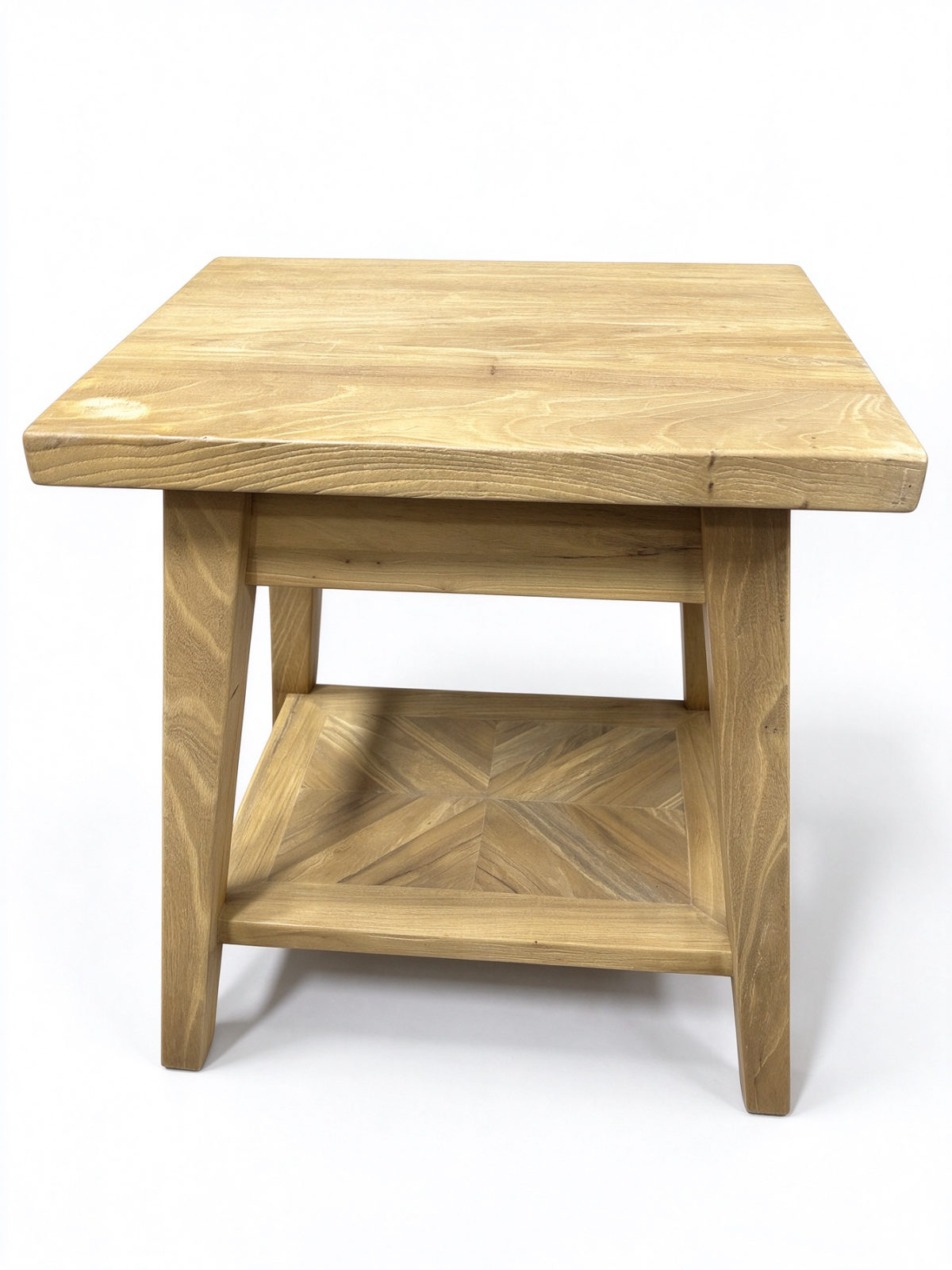 Square Solid Wood End Table with Lower Shelf – Natural Oak Side Table for Living Room | dorishome - Dorishome