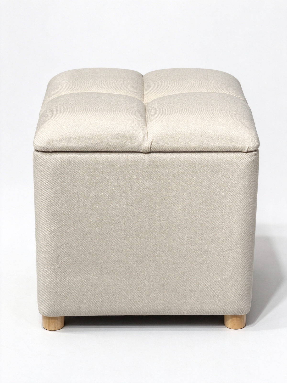 Square Storage Ottoman – Beige Fabric Footstool with Tufted Lid, Hidden Storage and Wooden Legs - Dorishome