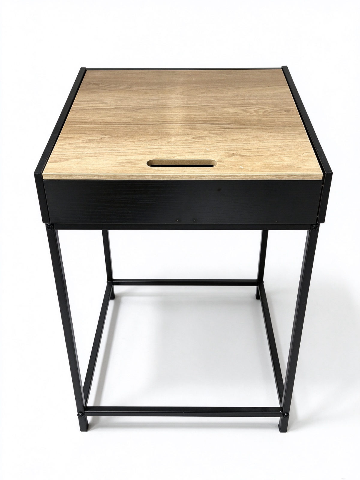 Square Side Table with Oak Top, Drawer and Black Metal Frame – End Table for Living Room | dorishome - Dorishome