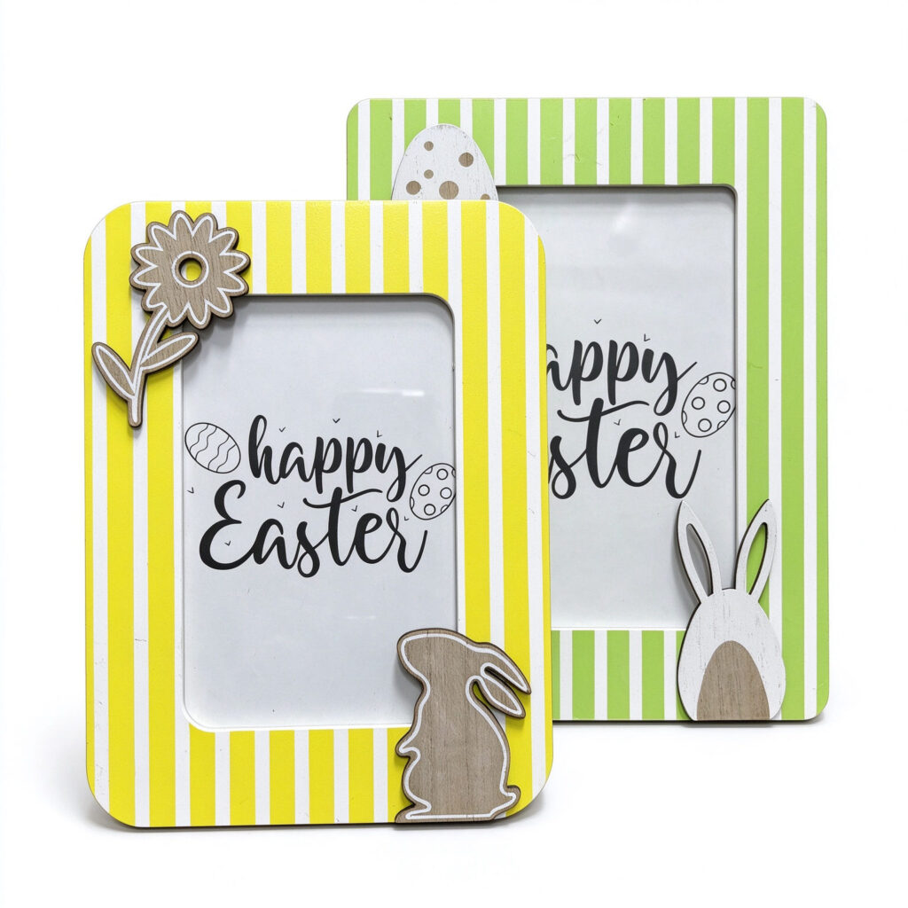 Striped Wooden Easter Bunny Tabletop Photo Frame Set - - 1