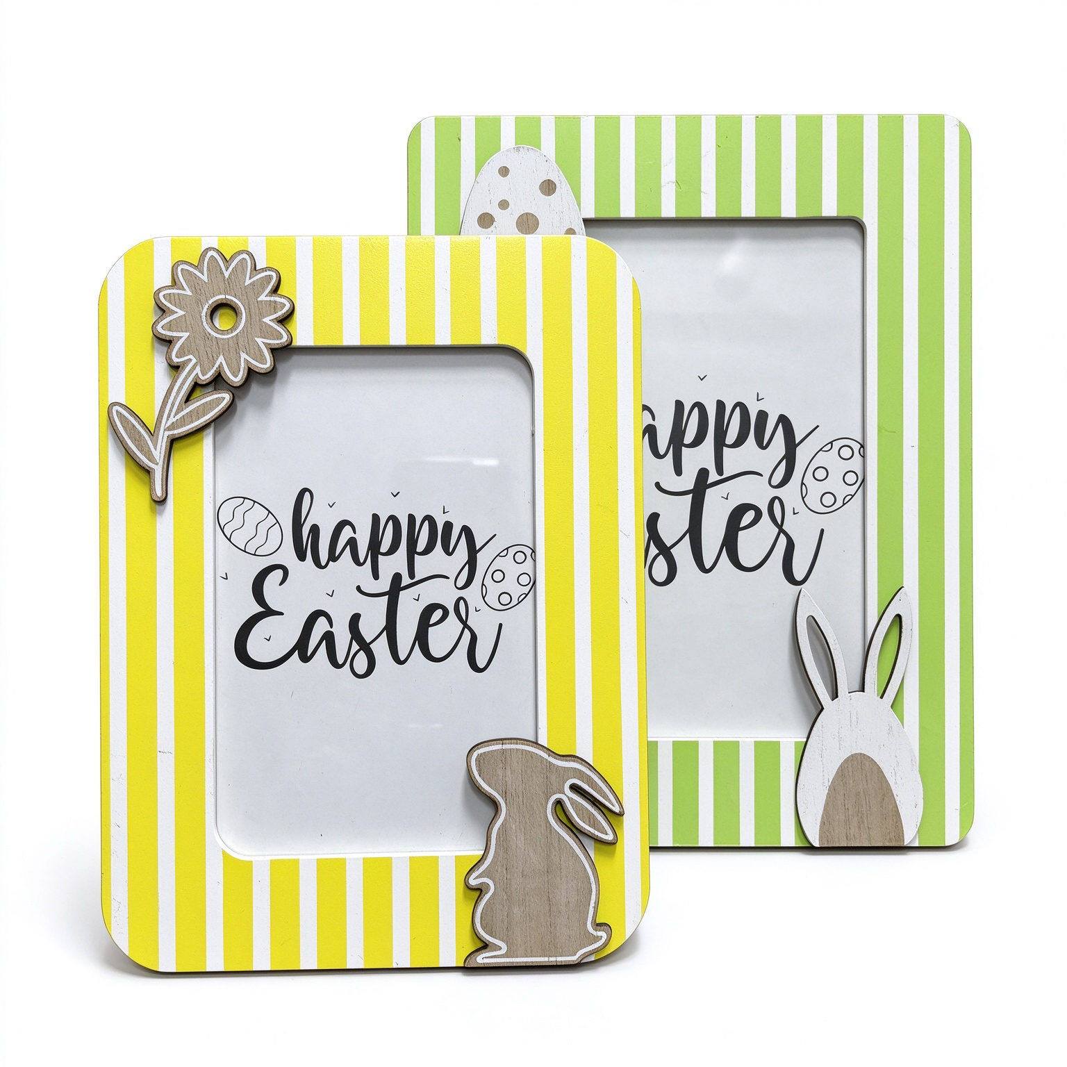 Striped Wooden Easter Bunny Tabletop Photo Frame Set - Dorishome