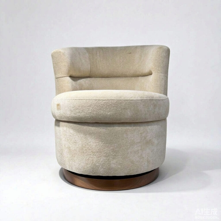 Swivel Boucle Accent Chair – Round Upholstered Barrel Chair with Wooden Round Base - - 4