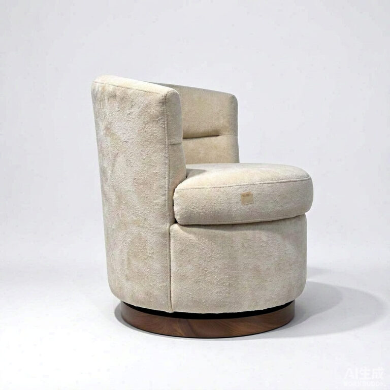 Swivel Boucle Accent Chair – Round Upholstered Barrel Chair with Wooden Round Base - - 2