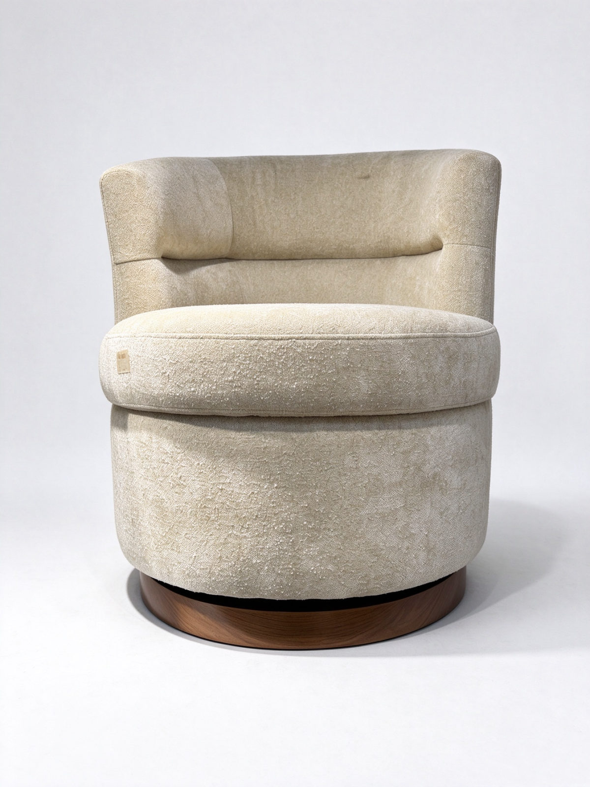 Swivel Boucle Accent Chair – Round Upholstered Barrel Chair with Wooden Round Base - Dorishome