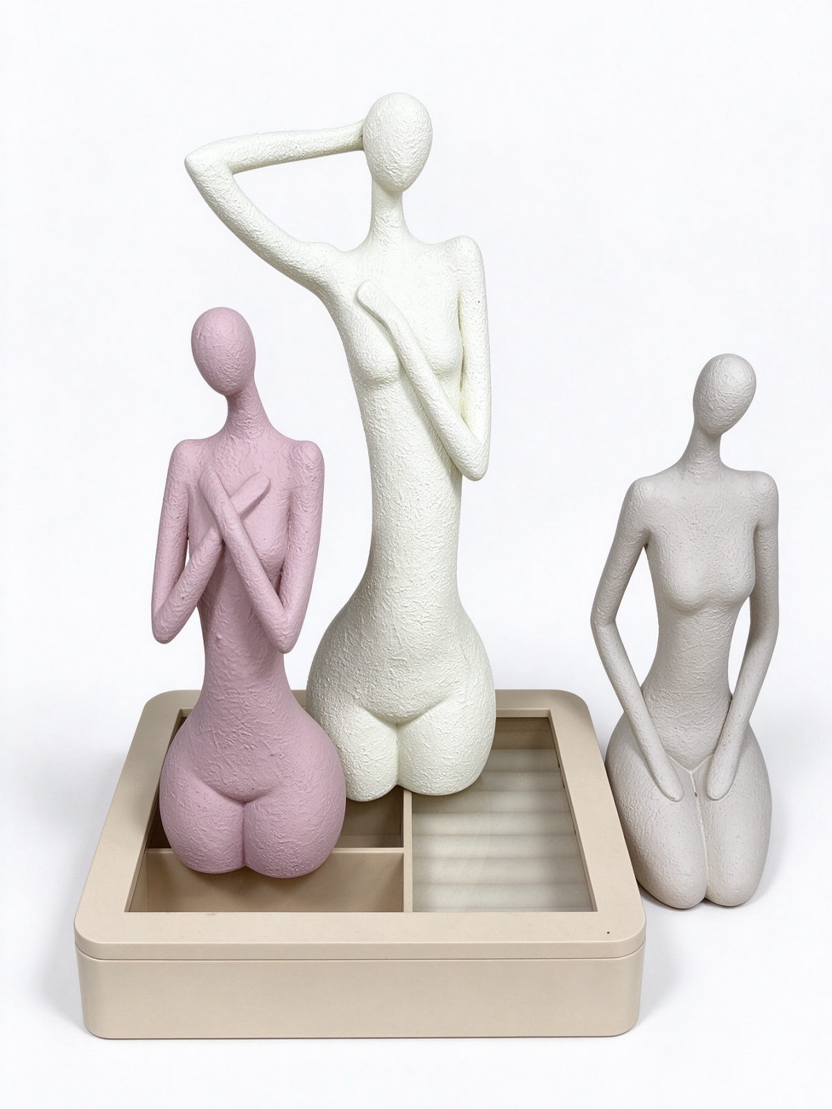 Textured Standing Female Sculpture - Matte Plaster-Look Figurine for Home Decor - Dorishome