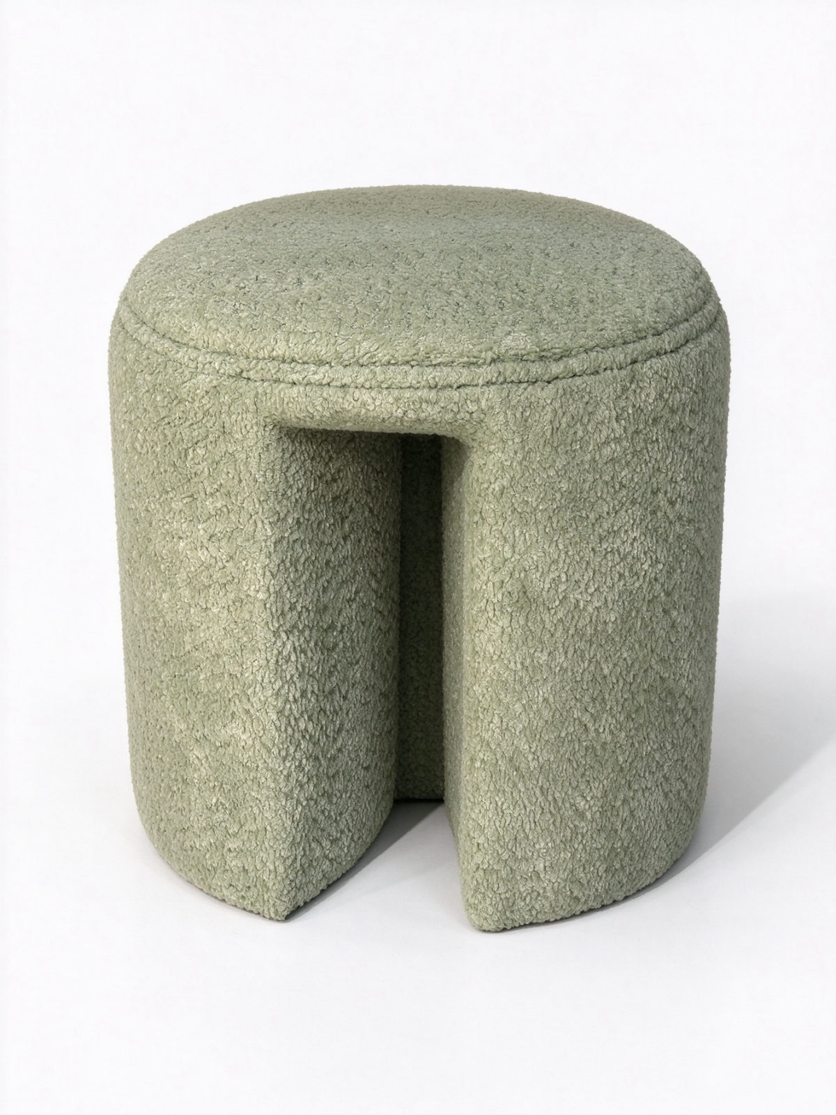 U-Shape Boucle Ottoman – Sage Green Teddy Fabric Footstool and Low Seat - Dorishome