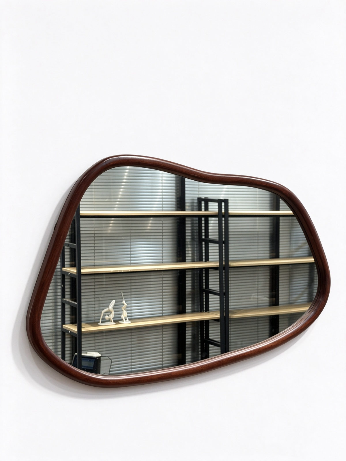 Irregular Pebble Wall Mirror with Glossy Walnut Brown Wooden Frame for Entryway Decor - Dorishome