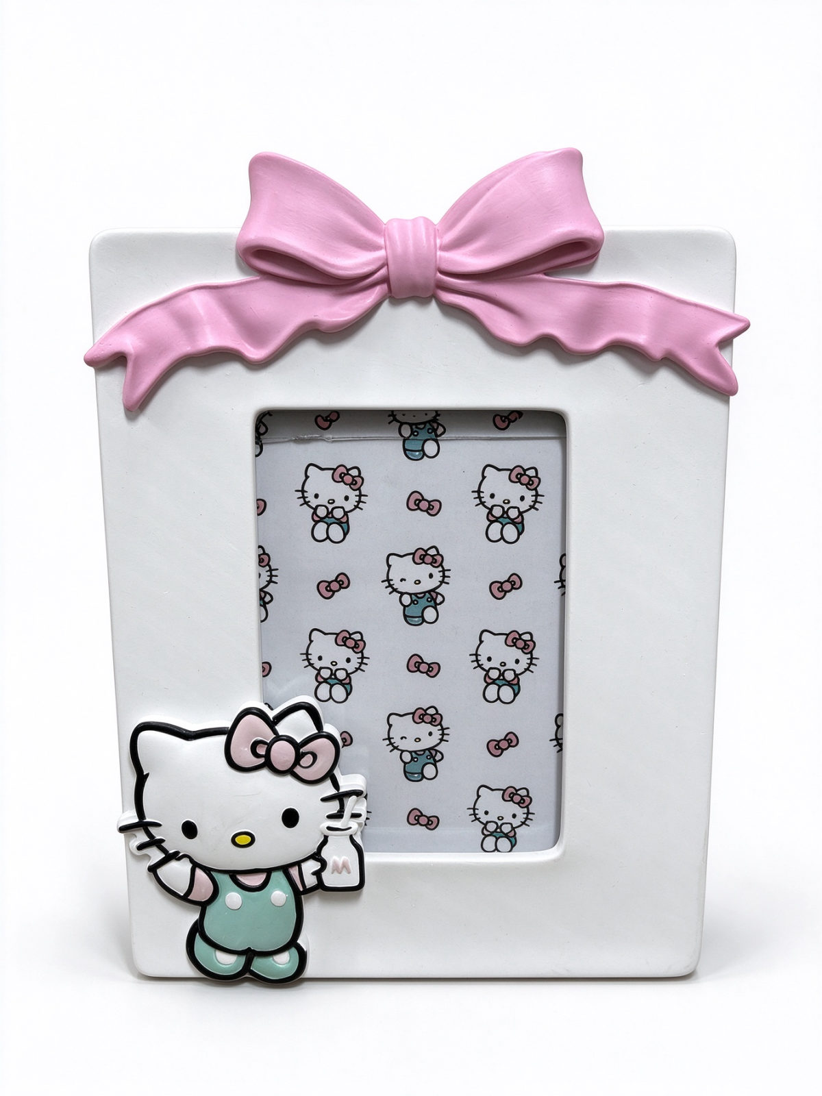 White Pink Bow Cartoon Cat Resin Tabletop Photo Frame - Dorishome