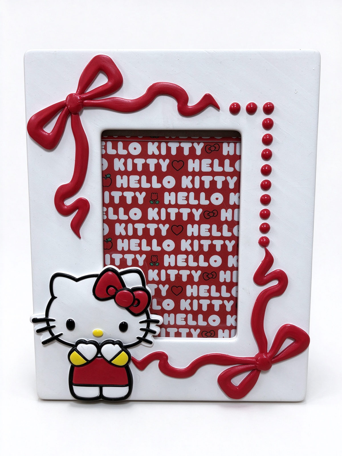 White Red Ribbon Cartoon Cat Resin Tabletop Photo Frame - Dorishome
