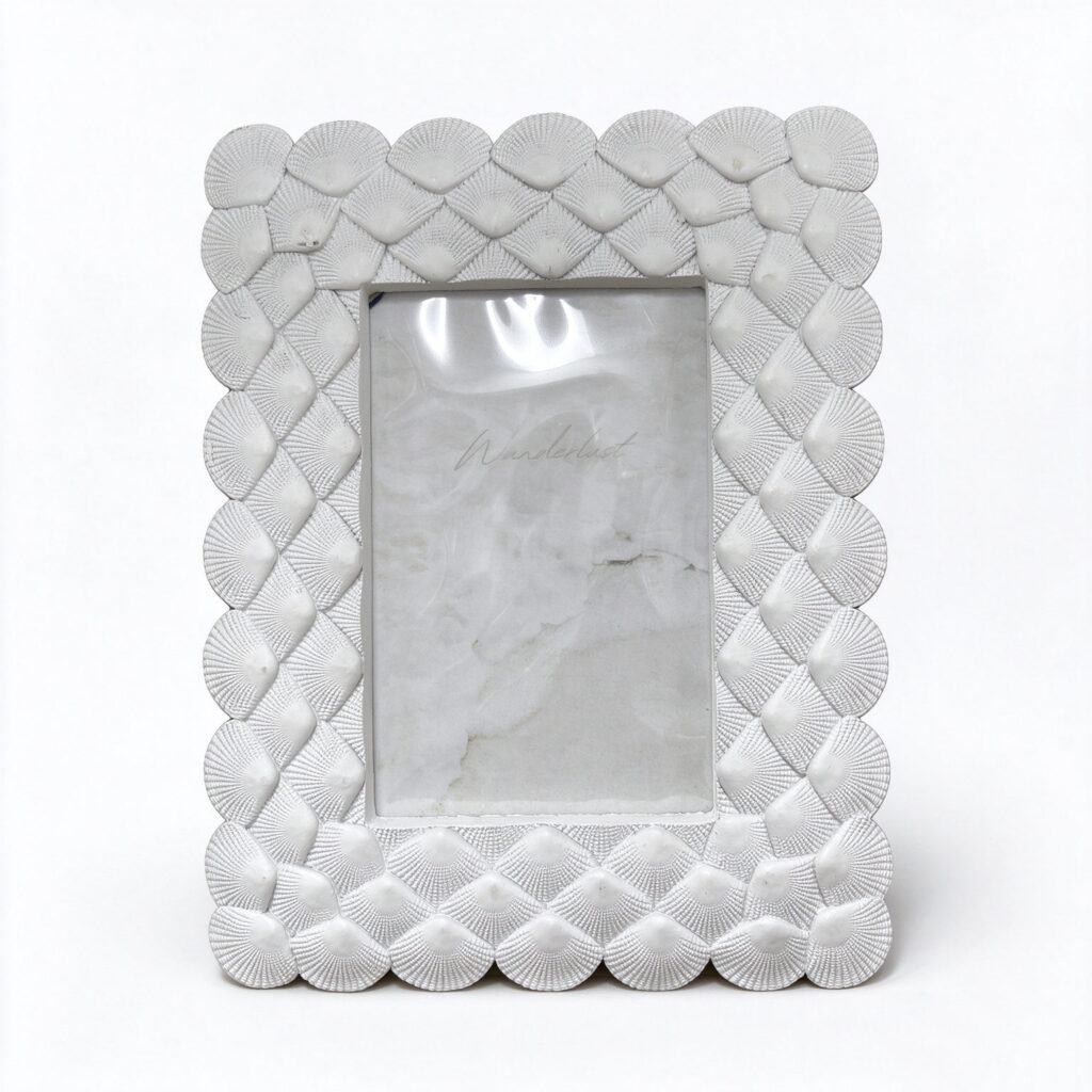 White Scalloped Petal Resin Tabletop Photo Frame