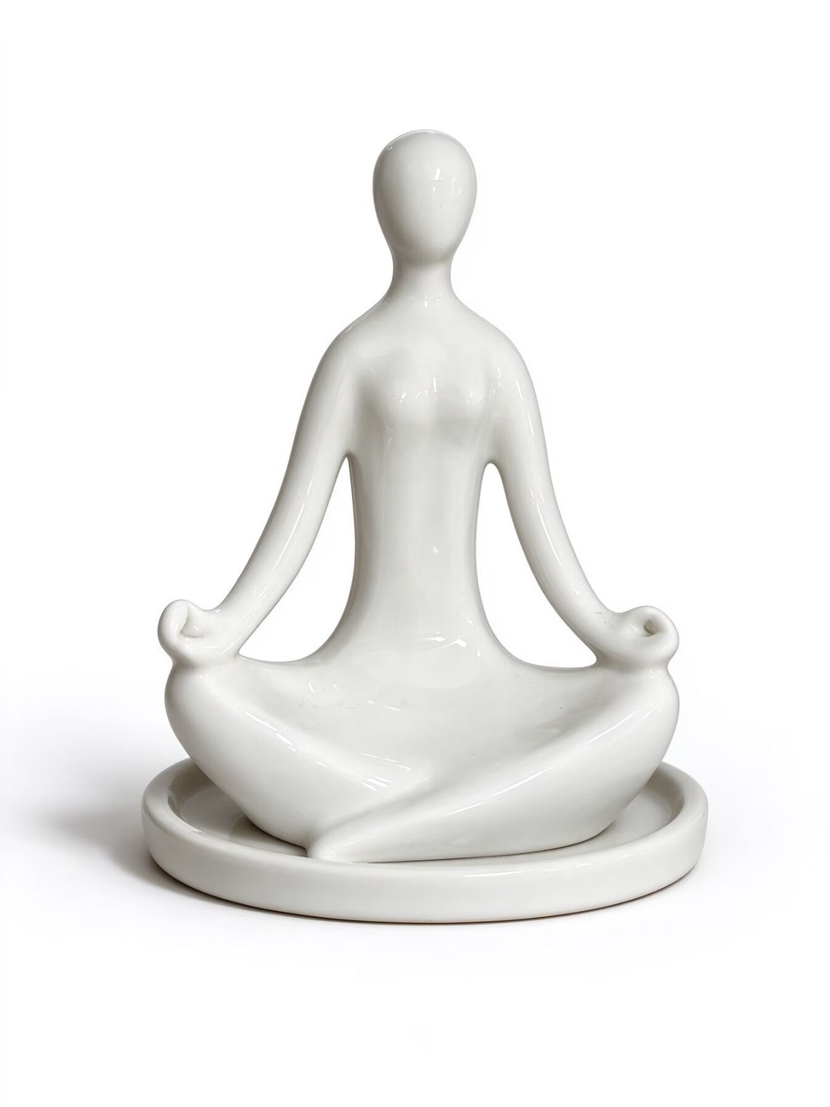 White Yoga Meditation Figurine - Glossy Ceramic Abstract Sculpture for Desk Decor - Dorishome
