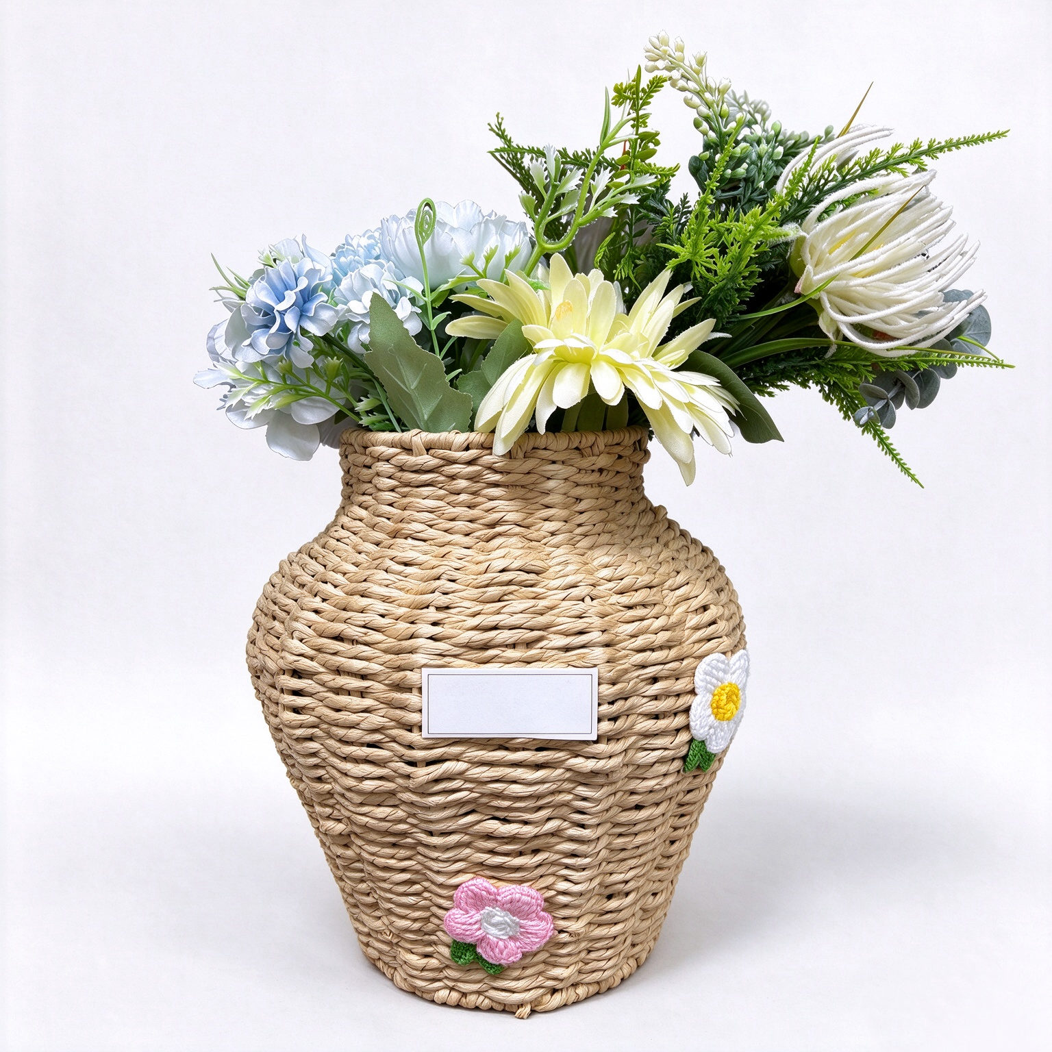 Woven Seagrass Floor Vase - Handwoven Natural Fiber Urn Vase for Pampas, Dried Flowers and Boho Home Decor - Dorishome
