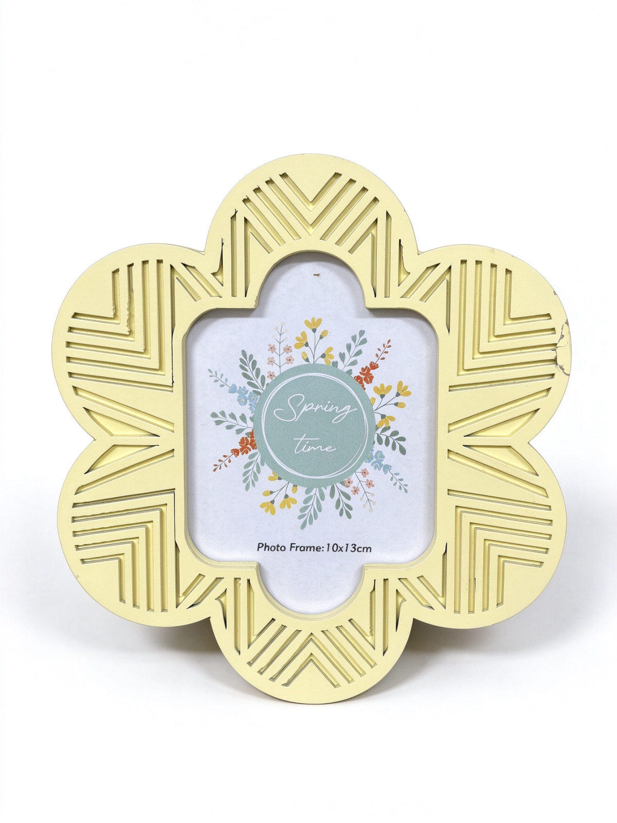 Yellow Flower-Shaped Carved Wooden Tabletop Photo Frame - Dorishome